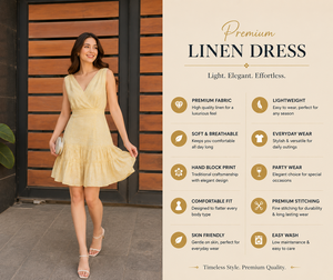 Wholesale Women Summer Cotton Bohemian Elegant V-Neck Sleeveless <b>Ruffled</b> Casual Daily Wear Yellow Mini High Waist <b>Dress</b> - Product Image 3