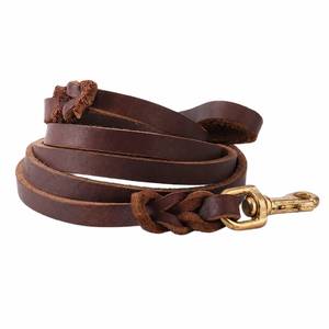 Brown Luxury Real Leather <b>Dog</b> <b>Leash</b> with Bowknot Adjustable Buckle Braided Handle & Brass Clip for Daily Walking - Product Image 1