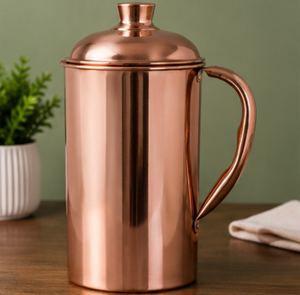 <b>Copper</b> <b>Mug</b> With Handle Vintage Design Drinkware Classic Style Home Use Premium High Gloss Ayurvedic Wellness Carafe with Lid - Product Image 5