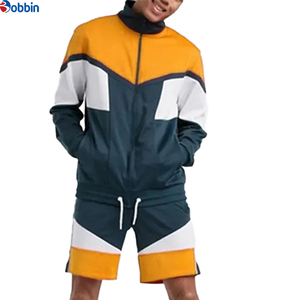 Conjunto Deportivo Personalizado con Chaqueta Cortavientos para Hombre, Conjunto Corto con Bloques de Color, Tejido Informal de Poliéster y Algodón Transpirable para Verano - Product Image 1