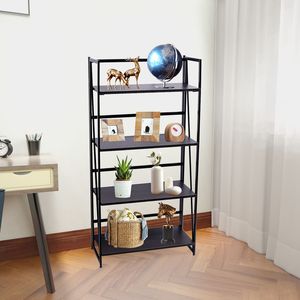 Libreria a 4 Ripiani in Metallo e Plastica per Casa e Ufficio, Scaffale Pieghevole in Legno Vintage per Organizzazione e Stoccaggio - Product Image 3