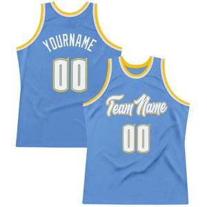 Custom Own <b>Light</b> Blue White Gold Basketball Stitched Jersey Personalized Team <b>Name</b> Number Mesh Sublimation Printed Neck - Product Image 1