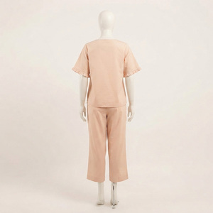 Conjunto de 2 Piezas de Algodón para Mujer, Color Sólido, Manga Corta, Cuello en V, Cintura Elástica, Ropa Casual para Estar en Casa, Ajuste Invernal para Adultos, Transpirable - Product Image 3