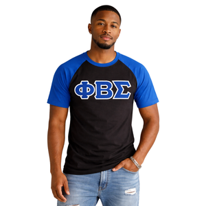 T-shirt Raglan en Chenille Bleu et Noir Phi Beta Sigma pour Hommes – Tissu Premium, Coupe Confortable, Vêtement de Fraternité Grecque, Tenue Décontractée - Product Image 1