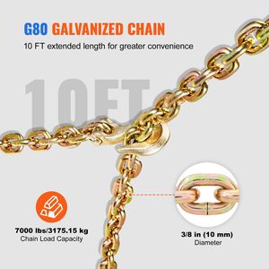 2-Pack <b>Chain</b> and Binder Kit 3/8\"-1/2\" <b>Ratchet</b> Load Binder 3/8\" X 10' <b>Chain</b> for Secure <b>Ratchet</b> Tie Downs - Product Image 5