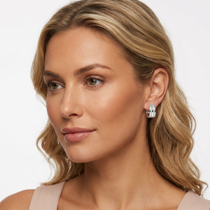 925 <b>Sterling</b> <b>Silver</b> <b>Huggie</b> <b>Earrings</b> Round Diamond Channel Setting Minimalist Geometric Unisex Everyday Wear - Product Image 3