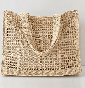 Sac fourre-tout au crochet couleur unie style bohème écologique à ouverture supérieure pour femme, idéal pour la plage et toutes les saisons - Product Image 3