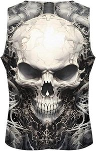 Men's Eco-Friendly Gothic <b>Skull</b> Sublimation Print Breathable Polyester Spandex Sleeveless O-Neck Knitted Tank <b>Top</b> for Workout - Product Image 6