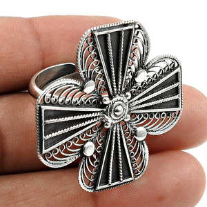 Handmade Oxidized <b>Silver</b> Wedding <b>Ring</b> With Floral Design Vintage Style Statement <b>Adjustable</b> Bohemian <b>Ring</b> In 925 Sterling <b>Silver</b> - Product Image 3