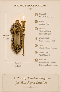 Royal Venetian Baroque <b>Wall</b> <b>Sconce</b> Luxury Decorative <b>Wall</b> <b>Light</b> with Handcrafted Mirror Details, Ornamental Brass Finish, - Product Image 5