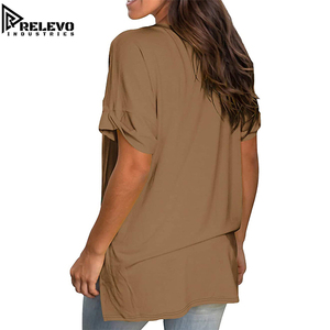 Camiseta Túnica Unisex de Cuello en V, Color Caqui, de Alta Calidad, Estética, Holgada, Elegante, Informal, de Manga Corta, para Verano, Ropa de Trabajo Informal - Product Image 3
