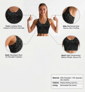 Sujetadores deportivos para mujer, ligeros, transpirables, elásticos en cuatro direcciones, con estampado de leopardo, sin costuras, con sujetador incorporado, camisetas sin mangas largas sin aros - Product Image 6