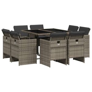 Set da Pranzo Pieghevole per Esterni a 8 Posti in Rattan PE Grigio, Arredamento da Giardino Stile Contemporaneo - Product Image 2