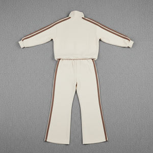 Survêtement d'hiver pour femme, de haute qualité, avec logo personnalisé brodé, en dentelle, comprenant un sweat à capuche et un pantalon ample, 100% coton, couleur unie, respirant, 2 pièces - Product Image 2