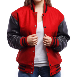 Custom Streetwear College PU Black <b>Leather</b> Sleeve Chenille Embroidery Letterman <b>Jacket</b> Red Wool Varsity <b>Jacket</b> for Men OEM - Product Image 3