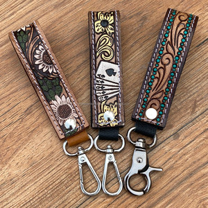 พวงกุญแจหนังวัวแท้สำหรับผู้หญิงมาใหม่พวงกุญแจหนังวัวแท้พร้อมคลิปห่วงเข็มขัดสำหรับกุญแจ - Product Image 3