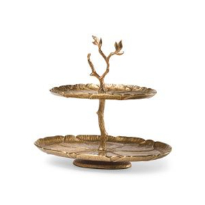 Support à gâteau élégant en métal à 2 niveaux, plateau de service pour desserts avec motif floral, en laiton plaqué or et acier inoxydable - Product Image 5