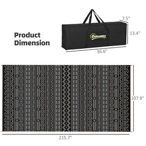 Tappeto da Esterno Reversibile Nero e Grigio con Motivo Geometrico 9FT X 18FT, Impermeabile in Plastica Intrecciata con Borsa per il Trasporto - Product Image 3