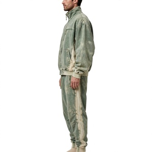 Veste en jean délavée pour homme, col montant, fermeture éclair, couleur dégradée, coupe ample, style workwear, vêtement d'extérieur décontracté - Product Image 5