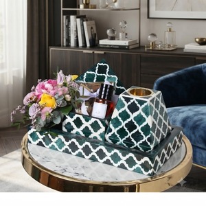 Juego de Quemadores de Incienso Eléctricos de Estilo Islámico, Patrón Verde y Blanco, Bandeja para Aromaterapia y Bakhoor, Decoración para el Hogar en Ramadán - Product Image 1