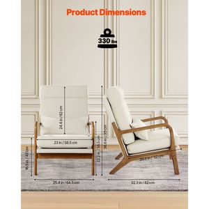 Fauteuil d'appoint moderne du milieu du siècle à dossier haut avec structure en bois massif, pieds antidérapants, chaise de loisirs rembourrée pour salon - Product Image 3