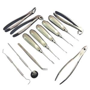 Kit d'instruments d'extraction dentaire manuels professionnels en acier inoxydable réutilisable : forceps, élévateurs, sondes, miroir, explorateur - Product Image 1