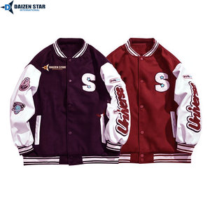Daizen <b>Star</b> Men's Varsity <b>Jacket</b> Black Blue Letter S Patch Embroidered Preppy Style Turn-down Collar Autumn Wear - Product Image 4