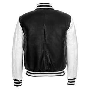 Chaqueta Varsity Negra y Blanca para Hombre al por Mayor, Chaqueta de Béisbol de Cuero Napa Premium, Totalmente Personalizable, Fabricante de Marca Privada - Product Image 3