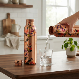 <b>Copper</b> Water Bottle with Hammered Texture Design <b>Screw</b> Cap Portable Reusable Flask for Travel Minimalist Style - Product Image 4