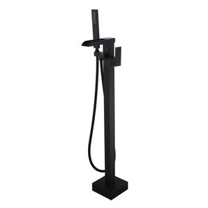 Rubinetto per vasca da bagno monocomando nero opaco con doccetta, a pavimento, per bagno - Product Image 1