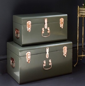 Luxury Metal <b>Storage</b> Trunk Matte Green Steel Chest Lockable Organizer Box Modern Home <b>Storage</b> - Product Image 1