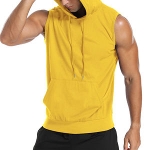 Sudadera con capucha para hombre con impresión de logotipo personalizado, chaleco deportivo de secado rápido, camiseta sin mangas para gimnasio, sudadera con capucha básica de mezcla de algodón para hombre - Product Image 3