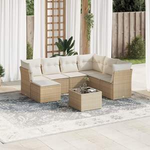 Conjunto de Muebles de Jardín de 8 Piezas, Sofá Modular de Ratán Sintético Color Beige, para Exteriores - Product Image 1