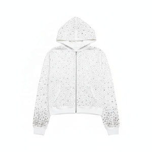 Sweat à capuche zippé oversize glamour avec logo personnalisé, en mélange de coton premium, tricoté uni pour l'hiver, entièrement orné de strass pour homme - Product Image 6