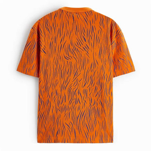 <b>Men's</b> Orange <b>Animal</b> Print Short Sleeve T-Shirt Regular Fit Cotton Jersey O-Neck Casual Style Custom Allover Print T-Shirt - Product Image 3