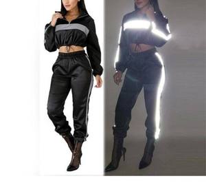 Blouson bomber réfléchissant à capuche court avec pantalon assorti, fermeture éclair sur toute la longueur, tenue décontractée toutes saisons - Product Image 6