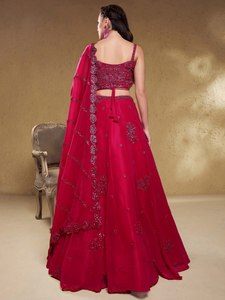 Pink Embroidered Silk Modal Wrinkle-Free Modern Georgette <b>Lehenga</b> Choli Set Dupatta Floral Reception Wedding Outfit for <b>Women</b> - Product Image 4