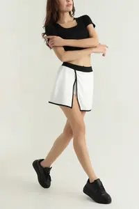 Jupe taille haute pour femme au design élégant, style décontracté, imprimé soleil, couleurs unies, en polyester économique avec fermeture élastique à la taille - Product Image 6