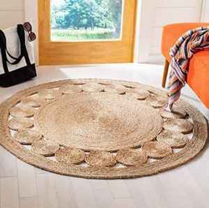 Alfombra rústica estilo granja hecha de yute 100%, fácil de limpiar, material natural para dormitorio y sala de estar. - Product Image 1