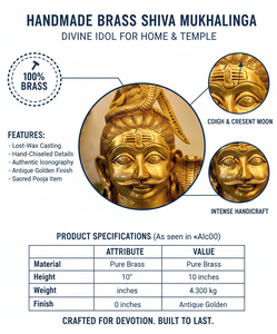 Statue artisanale en laiton de Shiva Mukhalinga, Tête de Dieu Hindou Antique Lingam, Murti Mahadev, Idole de Pooja Rituelle, Sculpture Décorative de Temple - Product Image 6