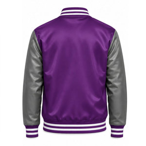 Veste universitaire pour homme en violet, manches en cuir PU, broderie écusson étoile D 22, style preppy, col rabattu, pour l'automne - Product Image 3