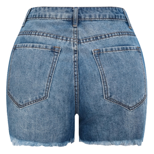 Shorts cargo en jean vintage sexy pour femme, taille haute, délavé, effiloché, déchiré, coupe skinny, style streetwear décontracté d'été, hot pants - Product Image 5