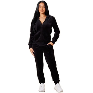 Recién llegado de invierno, chaqueta con cremallera de cintura elástica de terciopelo de alta calidad con pantalón de bolsillo, ropa larga de dos piezas para mujer, chándal - Product Image 1