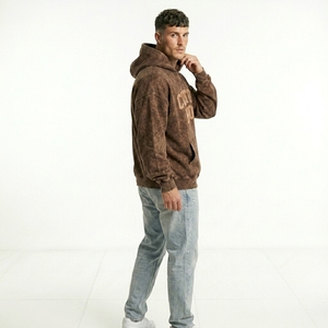 Sweat à capuche en molleton de coton épais pour homme, avec lettrage personnalisé et appliqué, effet vieilli, délavé à l'acide, style streetwear grunge - Product Image 4