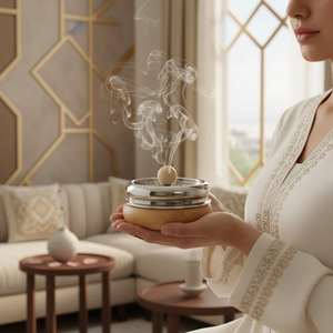 Quemador de Incienso Redondo de Madera con Tapa Metálica, Porta Incienso Árabe con Aroma a Oud, Decoración de Mesa para el Hogar, Ramadán, Bodas - Product Image 5