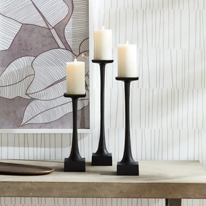 Support de bougie noir avec base carrée et tige haute pour la décoration de la maison - Product Image 4