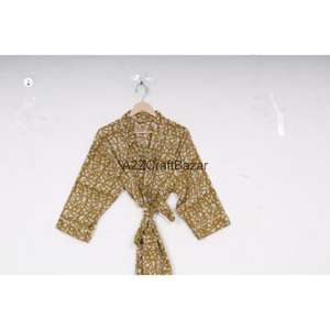 Kimono de Algodón Hecho a Mano con Estampado Floral, Ligero, para Verano, Spa, Baño, Estilo Casual, Largo hasta la Rodilla, para Dormir, Playa, Bikini - Product Image 6