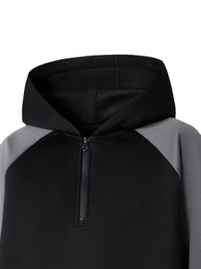 Sweat à capuche décontracté pour homme 2025, demi-zip, manches raglan, contraste noir et gris, coupe ample, lavable en machine, en molleton français, pour l'hiver - Product Image 4