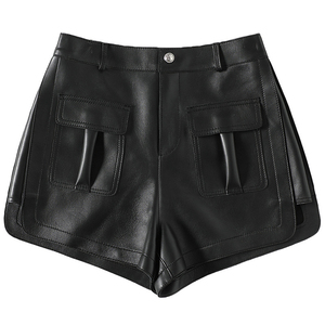 Shorts en cuir décontractés pour femmes, couleur unie, taille mi-haute, respirants, imperméables, avec cordon de serrage, personnalisables en couleur – Vente en gros - Product Image 1