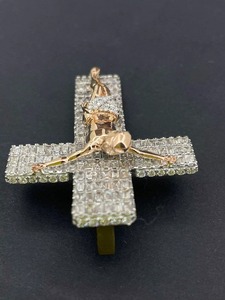 Pendentif croix en argent 925 plaqué or jaune avec pierre moissanite taille baguette, pendentif religieux, bijoux chrétiens - Product Image 3